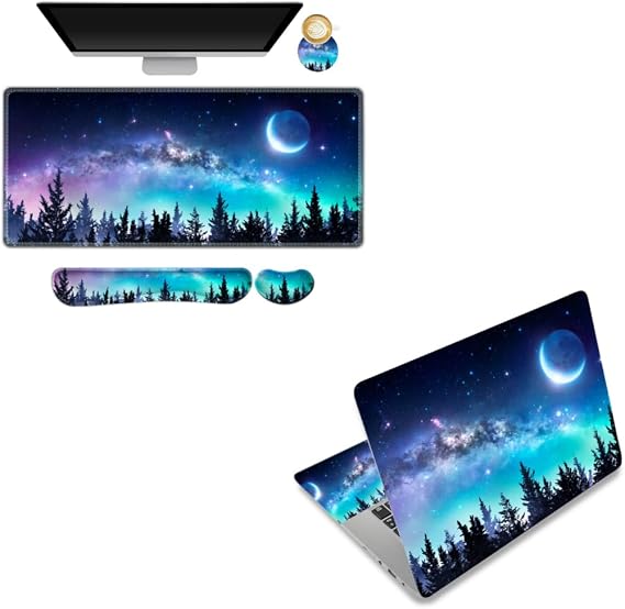 AIMSA Large Gaming Mouse Pad Set, Keyboard Wrist Rest Support and Laptop Skin Sticker Decal