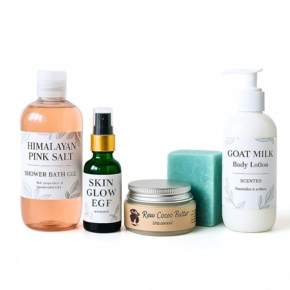 Glow Beauty Bundle- 5 Piece Spa Gift Set for Women - Complete Face & Body Ritual with Shower Gel, Soap, Serum, Body Lotion, and Cocoa Butter