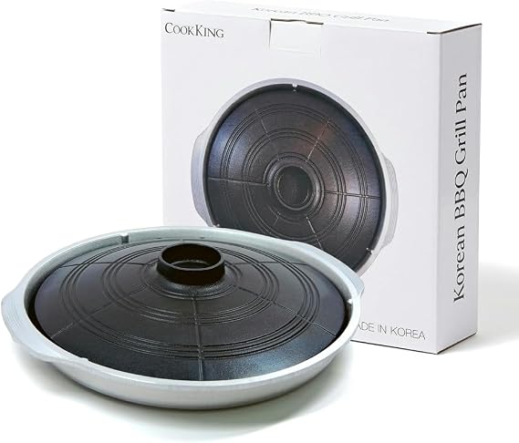 COOKKING - Korean Traditional BBQ Grill Pan, Cauldron Lid Shape - Stovetop Nonstick Indoor/Outdoor Smokeless BBQ Cast Aluminum Grill Pan, Made in Korea