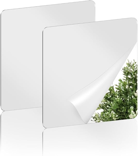 yuntop 2 Pack Self Adhesive Acrylic Mirror, 2MM Flexible Plastic Mirror, Shatterproof PS Frameless Wall Mirror for Bathroom Vanity and Entryway (6 x 6 inch)