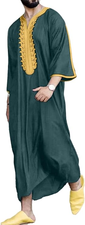 Men's Muslim Embroidery Clothes Durable Kaftan Robe Dubai Long Gown Ethnic Middle Eastern Sleeve Clothes