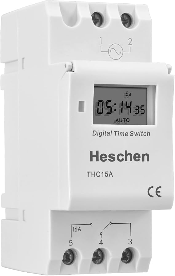 Heschen DC24V 16A Programmable LCD Timer Switch for 35mm DIN Rail, THC15A