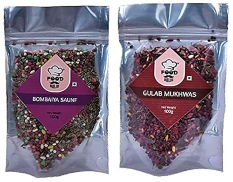 Foodholic Premium Mouth Freshener Combo Pack of 2 (100 Gm Each) (Bambaiya Mukhwas X 1 & Gulab Mukhwas X 1)_Packing May Vary