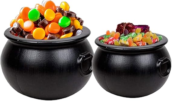 PMU Large Halloween Cauldron 2pc-(16,12) Big Witch Plastic Cauldron bowl Black, For Halloween Decor