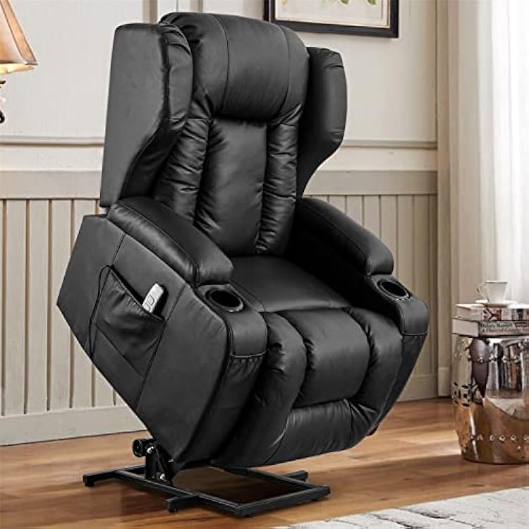 IPKIG Power Lift Chairs Recliners for Elderly with Massage and Heated, Faux Leather Power Recliner Chair with USB Ports2 Remote Control4 Side Pocket for Living Room, Home Theater Seat Black