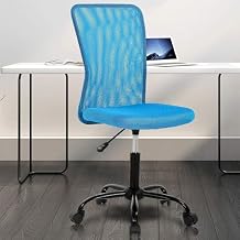 Home Office Chair, Computer Desk Chair, Mid Back Mesh Height Adjustable Small Modern Task Chairs, No Armrest Rolling Swivel Chairs with Wheels, Blue