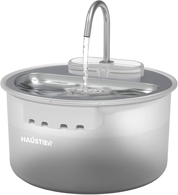 Haustier WF009LS Automatic Cat Water Dispenser,Cat Water Fountain,Water Spring 3.5Lt Large Hopper,Steel Table,Ulta Quiet,BPA Free (White,3.5lt)