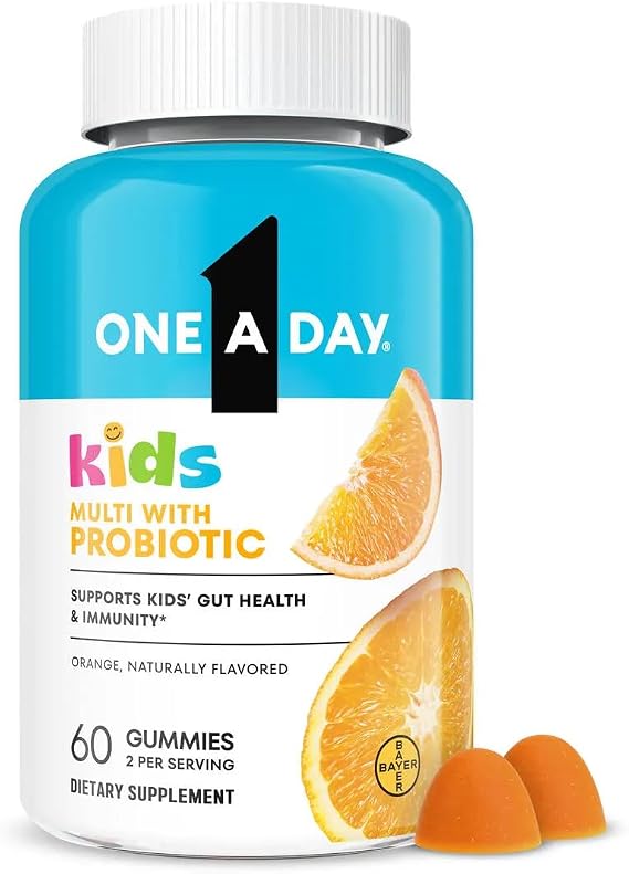 One A Day Kids Multivitamin with Probiotic, Multivitamin Gummies, Kids Probiotic for Digestive Health, Gummy Vitamins with Vitamin D for Immune Support, Orange Flavor, 60 Count
