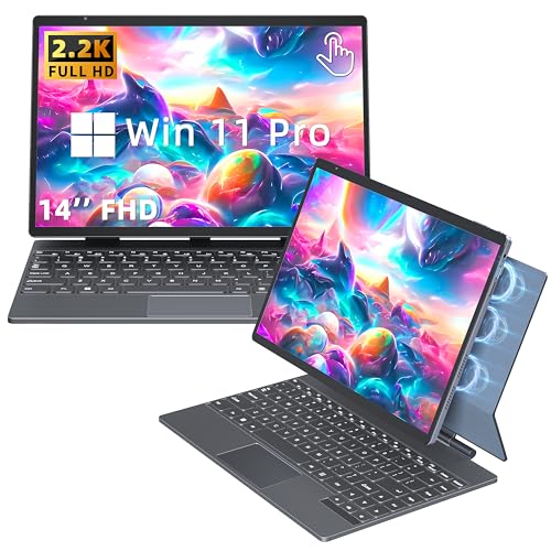 2-in-1 Laptop, 14 2.2K 2240x1440 Touchscreen, Alder Lake-N95 Processor, 16GB DDR4 RAM, 1TB SSD, Detachable Magnetic Keyboard, Win 11 Pro, USB-C, Webcam, for Business & Student Use
