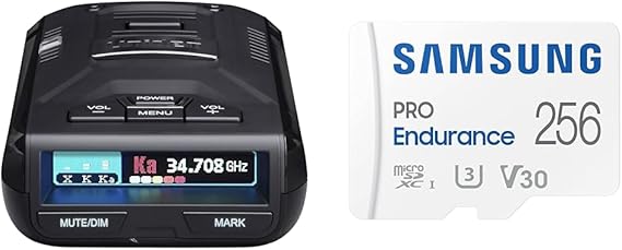 Uniden R3 Extreme Long Range Laser/Radar Detector, Record Shattering Performance & Samsung PRO Endurance 256GB MicroSDXC Memory Card with Adapter for Dash Cam, Body Cam