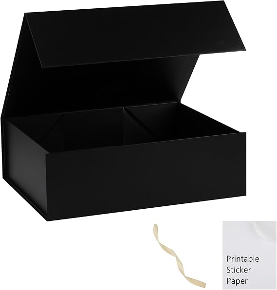 Black Gift Box,10x7.3x3.5 Gift Boxes With Lids For Presents Includes Ribbon And Diy Printable Sticker Paper,Bridesmaid Proposal Box,Magnetic Gift Box For Birthday,Wedding,Graduation