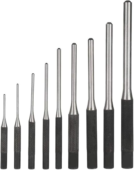 9PCS Roll Pin Punch Set, 40CR Steel Centre Punch Kit, Heavy Duty Pin Punch Set with Storage Bag for Mechanical Maintenance