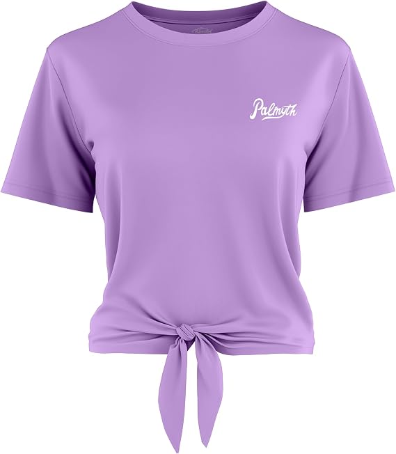 Palmyth Womens Fishing Shirt, Tie Front UPF 50+ Sun Shirts Rash Guard Crewneck Cropped Tops Fashion Unique Pattern Tee