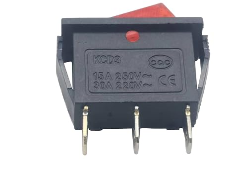 3 pin 2 Position KCD3 15A/250V 30A/220V Red Lighted Rocker Switch | Desktop Grinder,Electric Fireplaces,Neon Lamp,Household appliances,Lawn Mower,Electric Tool and Snowblower