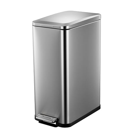 13 Gallon Kitchen Trash Can, 50 Liter Stainless Steel Rubbish Bin with Removable Inner Bucket, Step Narrow Recycling Bin with Soft-Close Lid for Dining Room, Bathroom