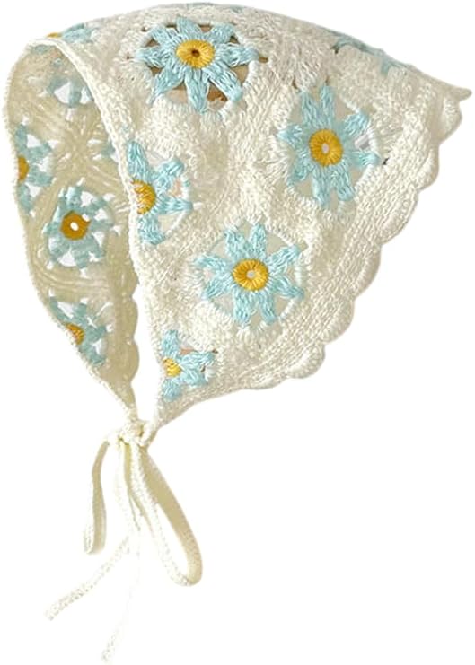 Crochet Floral Headbands for Women Bandana Head Kerchief Knitted Hair Scarf Mesh Hair Scarves for Women Girls Summer