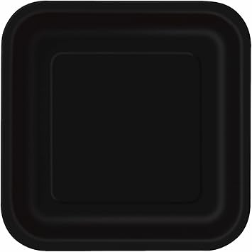 Black Square Disposable Paper Dessert Plates - 7'', 16 Pieces - Perfect for Parties, Weddings, Holidays & More