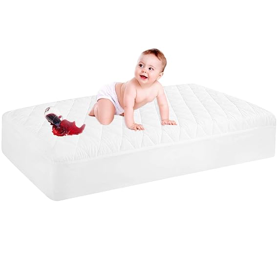 1 Pack Waterproof Crib Mattress Protector, Quilted Baby Mattress Cover Fitted Deep Pocket from 4" up to 9", Extra Soft Breathable & Noiseless Toddler Mattress Pad 52"x28", White