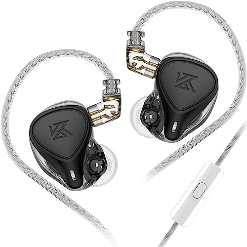 erjigo ZEX Pro Triple Hybrid Driver HiFi in Ear Earphone KZ ZEXPro IEMs Earbuds with Detachable 0.75mm 2Pin Silver-Plated Cable Black, with Mic