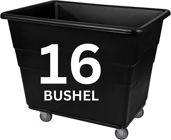 ReadySpace Commercial 16 Bushel Utility Cart with Steel Base, Poly Box Basket Truck, Laundry Cart, and Rolling Trash Bin, 47-Inch x 34.75-Inch x 35.5-Inch, 1000 Pound Weight Capacity, Black