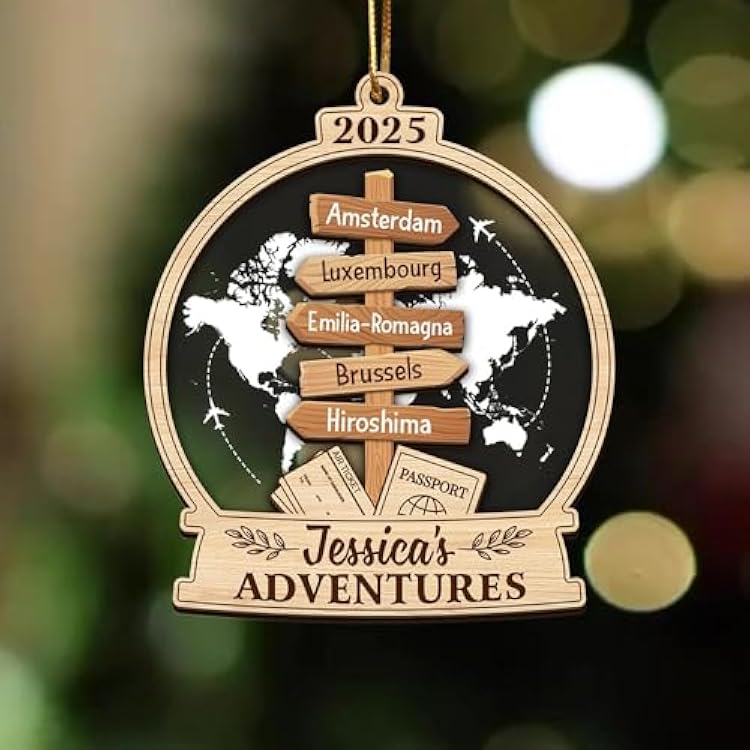 Personalized Travel Adventure Ornament, Custom Destination Xmas Ornament, Family Christmas Tree Decor, Travel Gift for Family, Couple, Friends