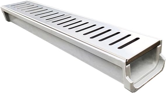 Trench Drain U-Shaped Channel Drain with Metal Grate, Heavy Duty Drainage Ditch Cover Kit for Deck Bathroom Kitchen, Durable Garage Floor Trough Guttering(15cm x 6cm (5 7/8" x 2 3/8"))