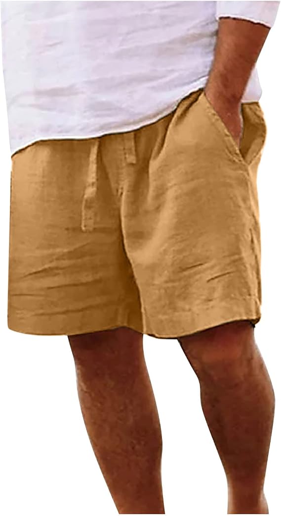 Men's Casual Shorts Relaxed Fit Solid Color Drawstring Shorts Lightweight Summer Beach Vacation Short with Pocket