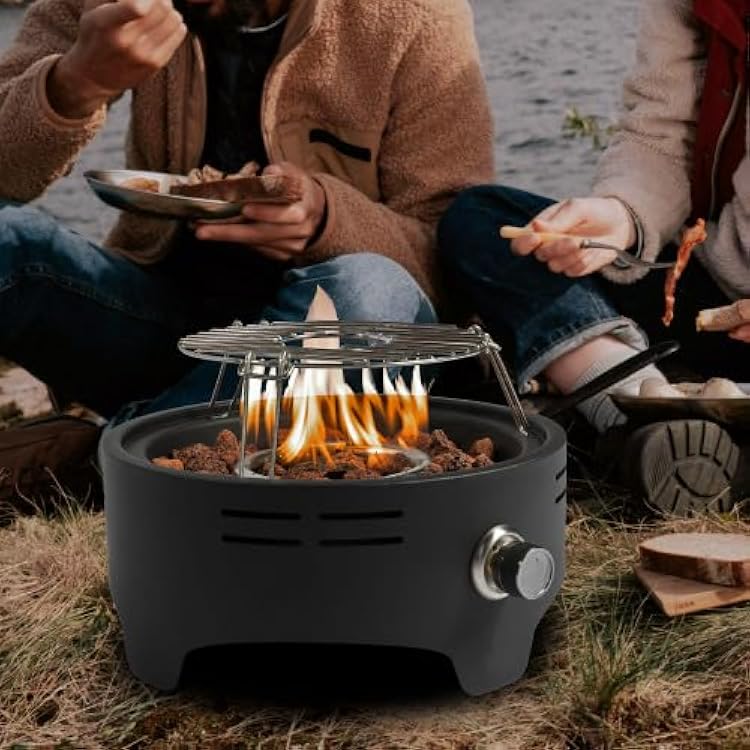 HGD 16 inch Portable Propane Fire Pit for Camping,Outdoor Fire Pit with Cooking Support 30000 BTU Smokeless Gas Fire Pits for Outside Patio