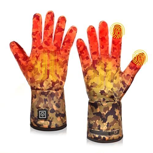 Heated Glove Liners for Men Women, Rechargeable Hand Warmers, Thin Camouflage Touchscreen Battery Electric Gloves Liner for Motorcycle Skiing Hiking Hunting