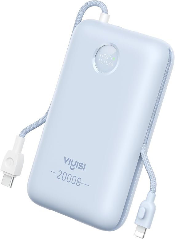 Dahili kablo ile 20000mah Güç Bankası (Mavi)