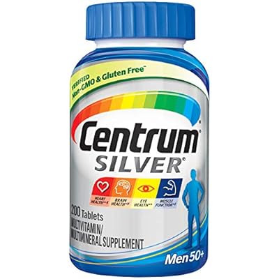 Centrum Silver Multivitamin for Men 50 Plus, Multimineral Supplement, Vitamin D3, B-Vitamins and Zinc, Gluten Free, Non-GMO Ingredients, Supports Memory and Cognition in Older Adults - 200 Ct