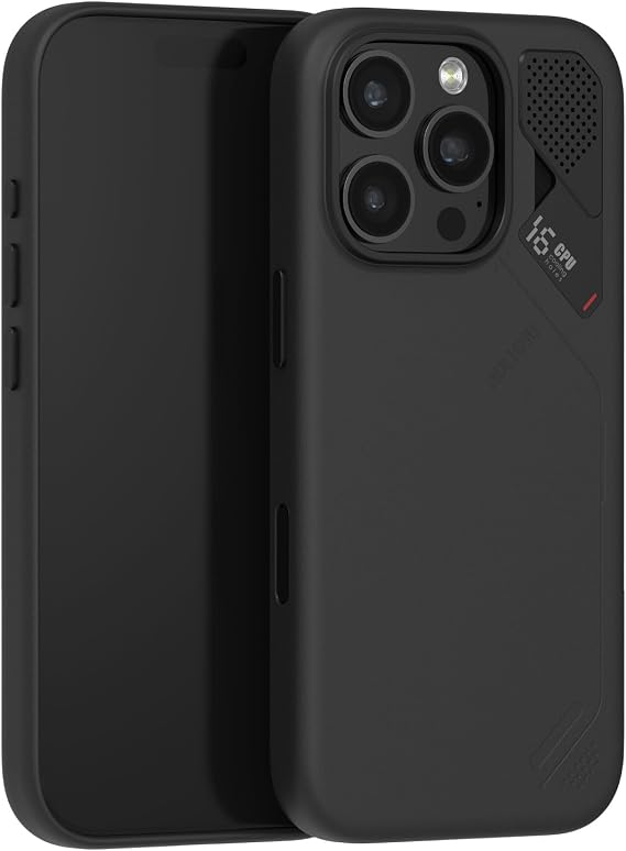 Aulumu A16 Vegan Leather Cooling iPhone 16 Pro Case | Updated Camera Control | with Cooling Fins | Luxury Comfort | Compatible with MagSafe | Complete Wrap-Around - Touch Black