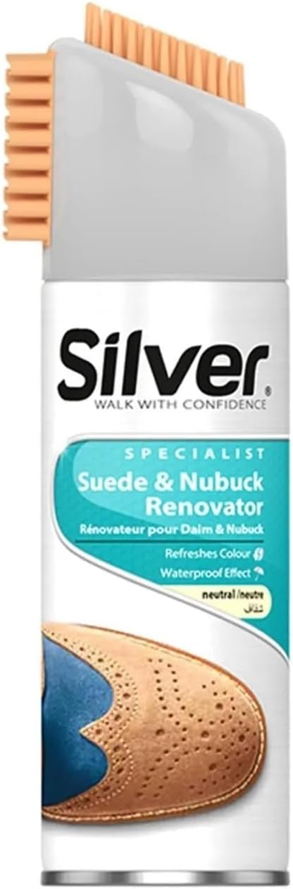 Silver Suede And Nubuck Renewing Spray Paint Water Repellent Effective Natural 200ml