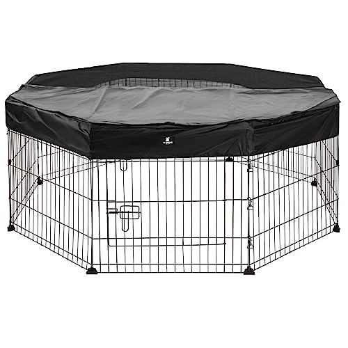 X-ZONE PET Foldable Metal Pet Playpen with Top Cover, Portable IndoorOutdoor 8 Panel Play Pen Temporary Pet Fence Heavy Duty Wire Exercise Pen for Dogs Cats 24 H