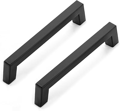 Estmoon 30 Pack Cabinet Handles, Matte Black 5 Inch Cabinet Pulls Square Drawer Pulls Stainless Steel Kitchen Handles Hardware for Cabinets Cupboard and Dresser Drawers, 128 mm Hole Centers
