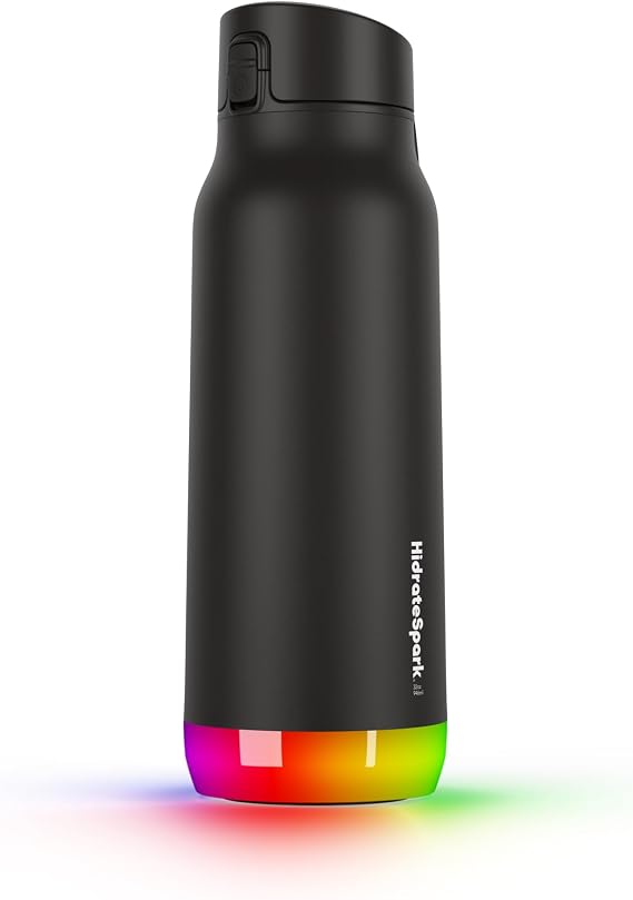 Hidrate Spark PRO Smart Water Bottle - Tracks Water Intake & Glows to Remind You to Stay Hydrated, Chug & Straw lid, 32oz, Black