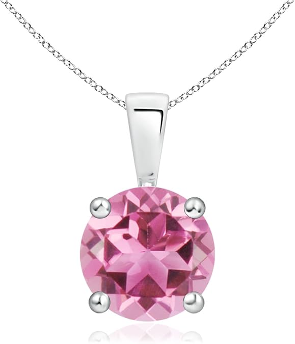 Angara Natural Pink Tourmaline Solitaire Pendant for Women | Classic Round Pink Tourmaline Solitaire Pendant in 14K Solid Gold/Silver/Platinum With 18" Chain | Birthday, Gemstone Jewelry Gift
