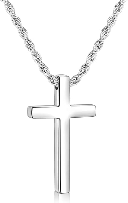 Fiusem Cross Necklace for Men, Mens Cross Necklaces with 2.5mm Rope Chain, Stainless Steel Pendant Chain 16-28 Inch, Jewelry Gift