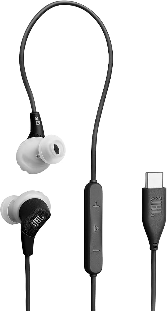 JBL Endurance Run 3, Wired Sport Headphones, USB-C, Black/Grey | FlipHook & TwistLock Technology, IP65 Dustproof & Water-Resistant, JBL Pure Bass Sound, In-Line Microphone & Remote