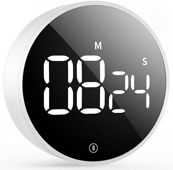 Digital Magnetic Kitchen Timer & Stopwatch with LED Display, White