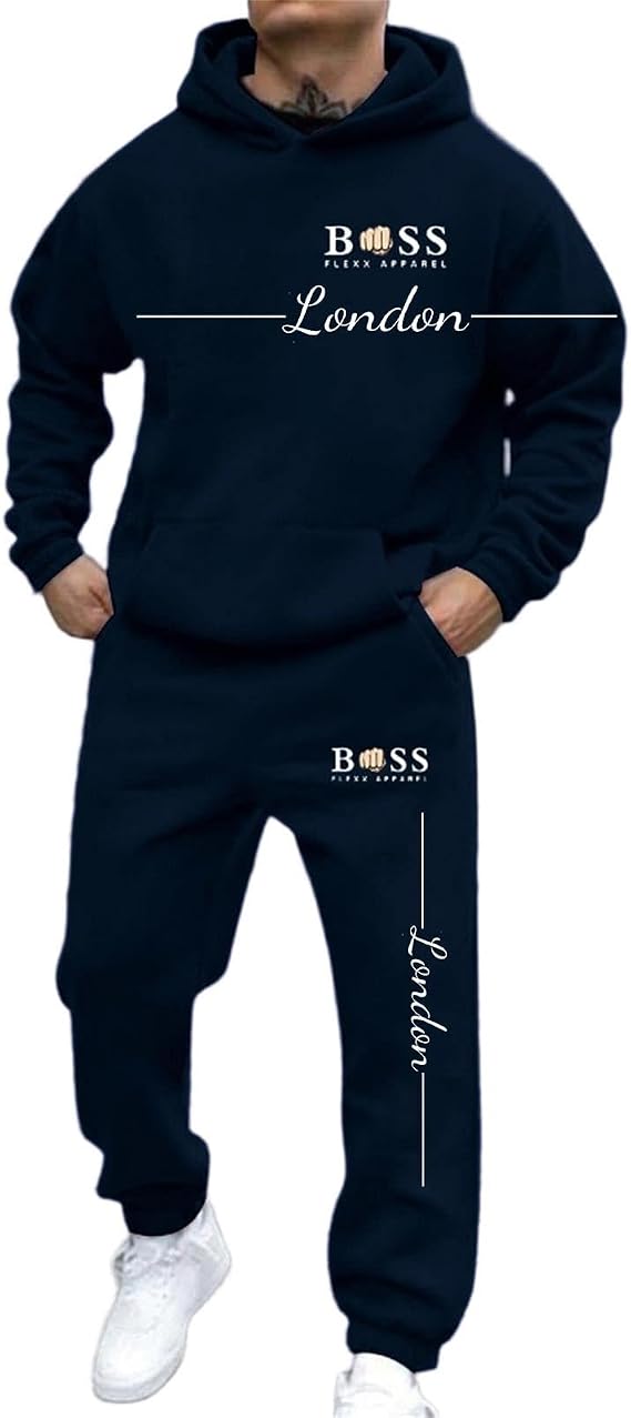 Men's 2 Piece Tracksuit Set Athletic Hooded Sweatshirt and Joggers