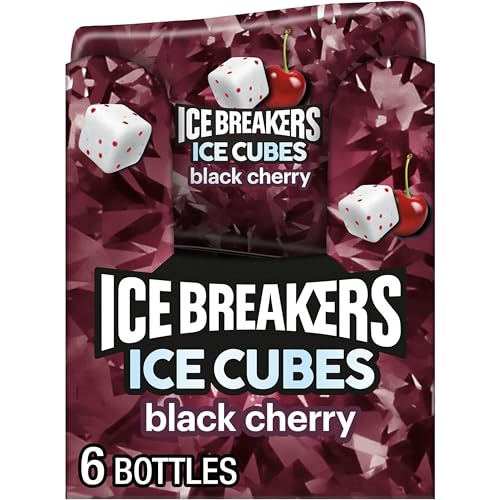 ICE BREAKERS Ice Cubes Black Cherry Flavored Sugar Free Chewing Gum Bottles, 3.24 oz 6 Count, 40 Pieces