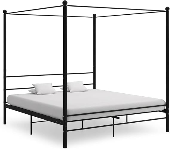 Bed Frame 4 Poster Bed Base Black Metal 180x200 cm Super King Canopy Bed with Storage Underneath Bedroom Furniture Bed black Metal Bed