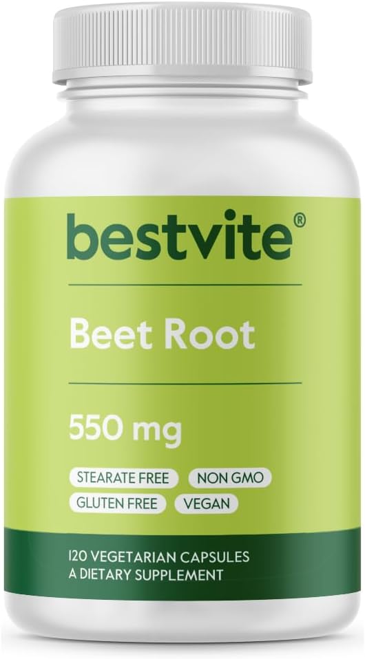 BESTVITE Beet Root 550mg per Capsule (120 Vegetarian Capsules) - No Stearates - No Maltodextrin - No Fillers - Vegan - Non-GMO - Gluten Free