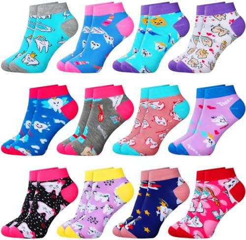 Mepase 12 Pairs Women Teeth Socks Dentist Gift Dental Assistant Gift Oral Hygienist Stuff Novelty Teeth Ankle Sock for Women Dentist Dental Assistant Hygienist Graduation Stocking Stuffer Party Supply