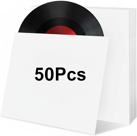 Outus 50 Pcs 12 Inch LP Vinyl Record Cover Outer Sleeves No Center Hole Blank Album Cover Bulk Paper Square Inner Sleeves Album Jackets for Vinyl Records LP CD Collection Storage, White