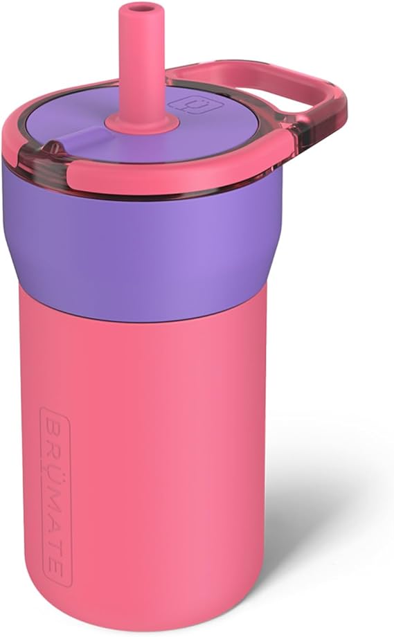 BruMate Leap 12oz 100% Leakproof Kids Tumbler with Handle and Silicone Soft Straw | Drop Resistant Silicone Sleeve | For Kids 4+ | Insulated Stainless Steel | Cup Holder Friendly | 12oz (Aurora)