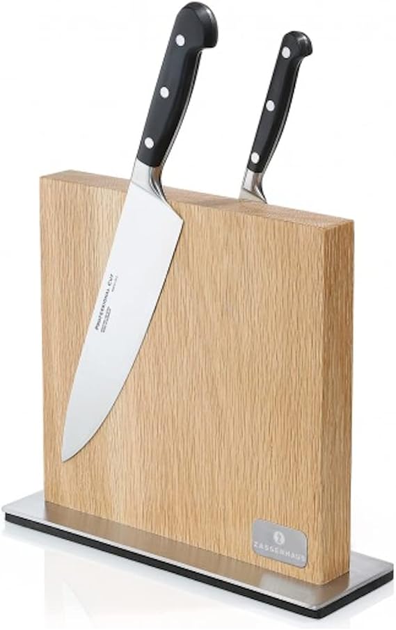 Zassenhaus Magnetic Oak Knife Block for Kitchen Counter - Natural Wood Stand, 11" x 3.5 - Knife Holder & Storage - Magnetic Storage