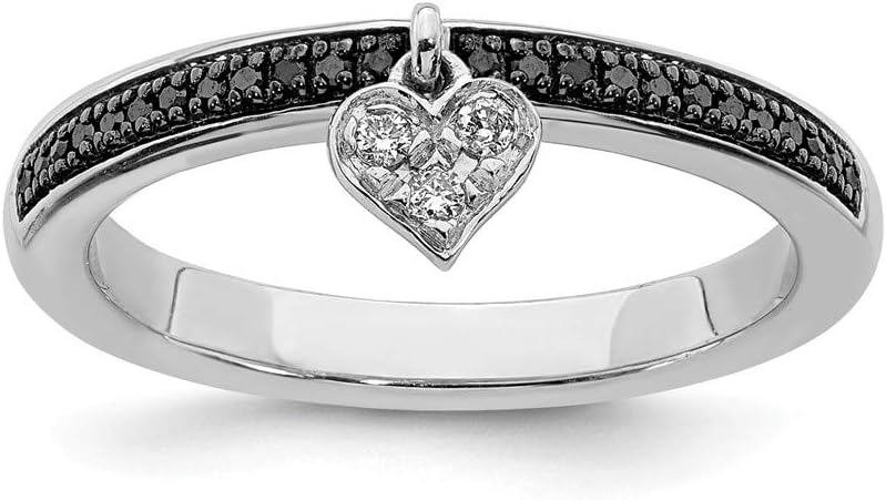 Solid Sterling Silver Stackable Expressions Heart Black & White Diamond Ring