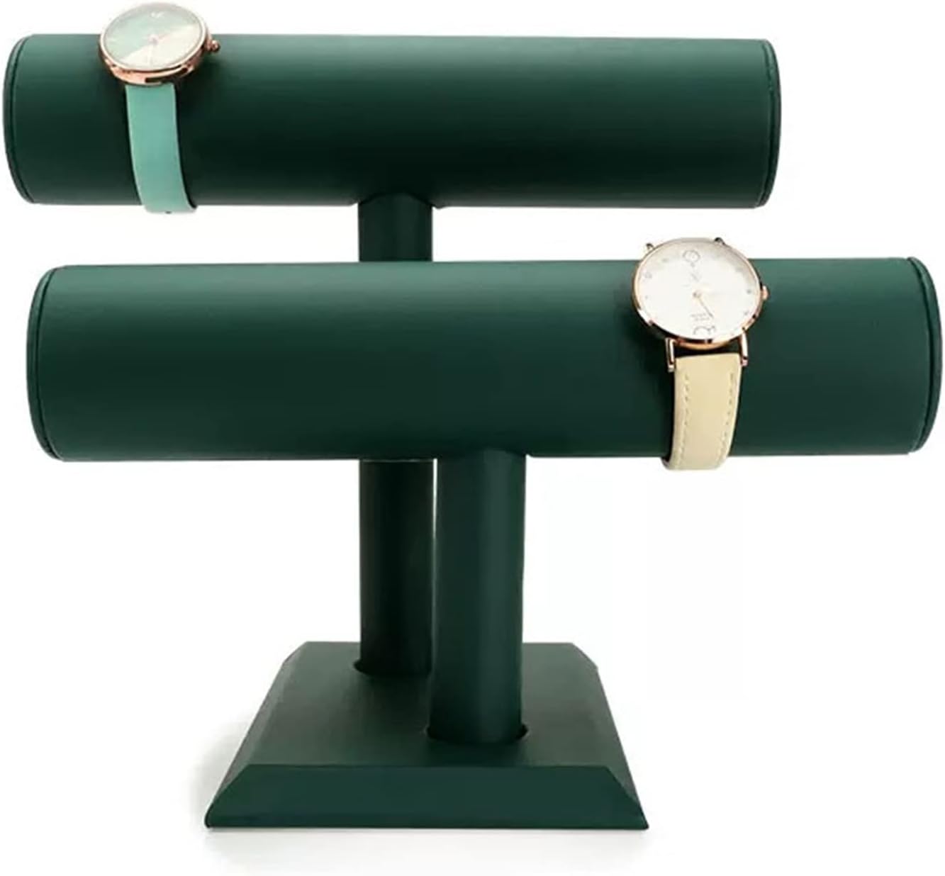 Jewelry Rack Bracelet Organizer 2 Tier PU Leather Bracelet Holder T-Bar Bracelet Watch Stand Display Necklace Jewelry Bangle Organizer Holder Jewelry HangerGreen